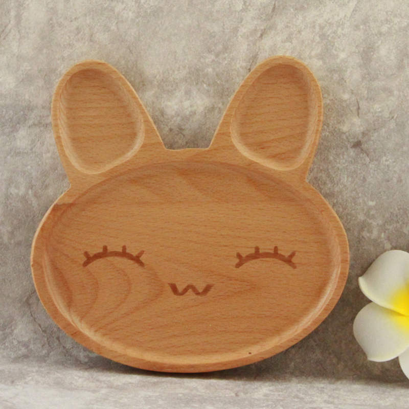 Cute wooden cartoon rabbit face dinner plate