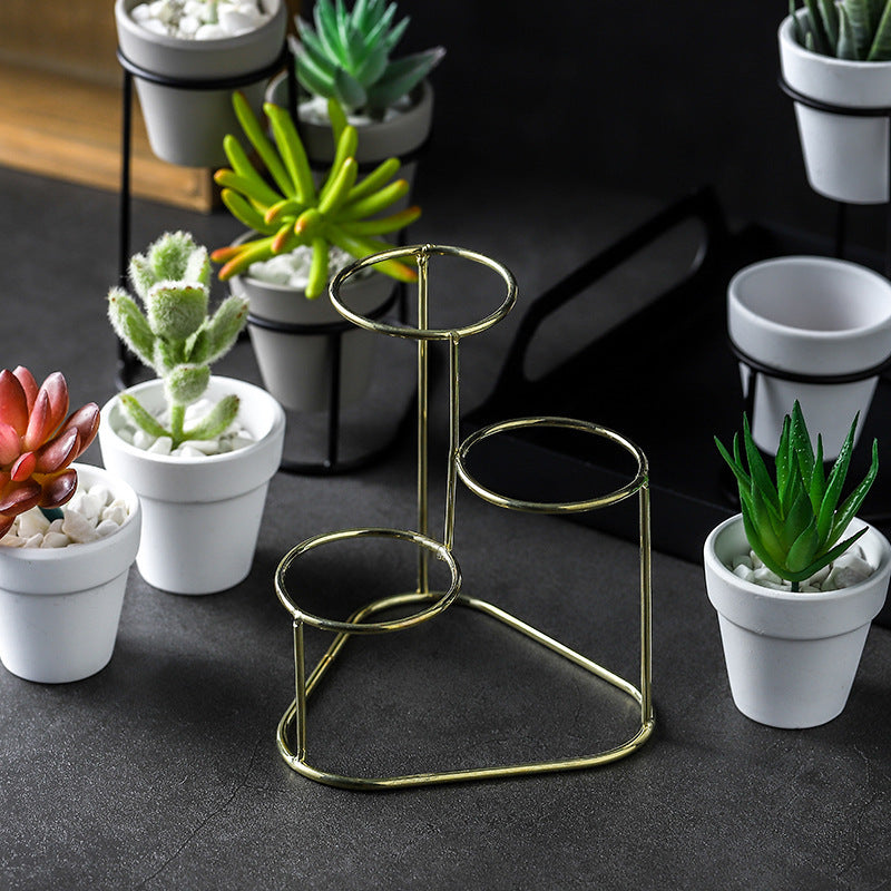 Simple iron frame ceramic flower pot