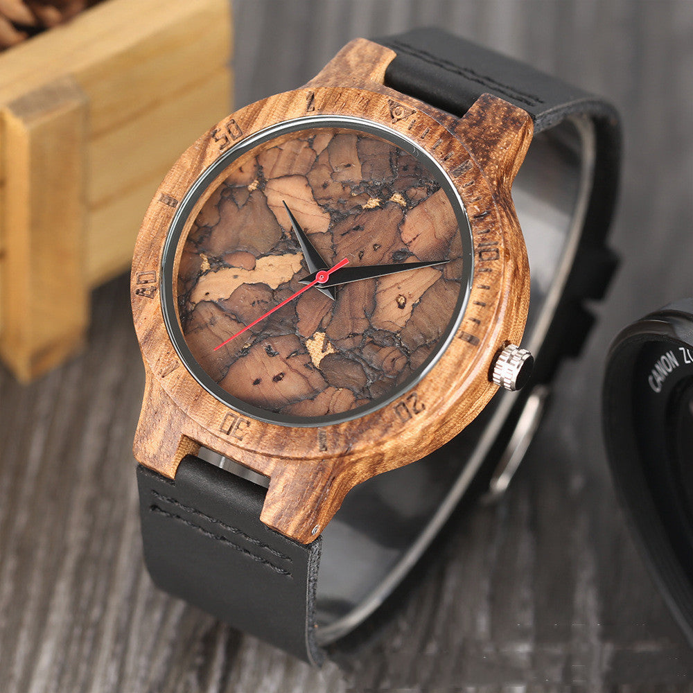 Casual Wooden Men's Watch Broken Leaf Wooden Face