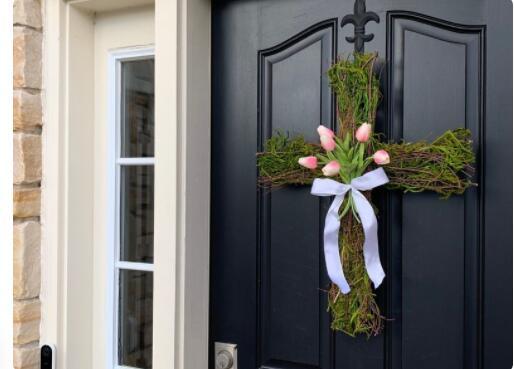 Easter Front Door Cross Wreath Spring Tulips