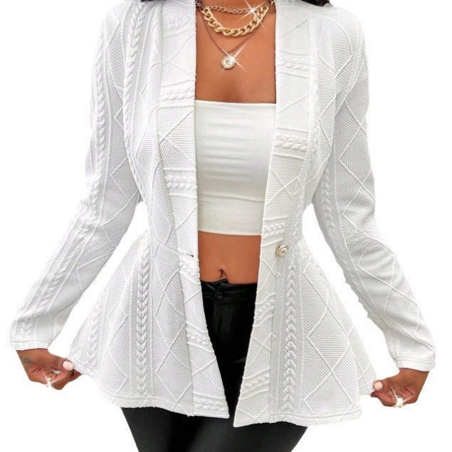 Women Jacquard Texture Single Button Slim-fit Long-sleeved Jacket