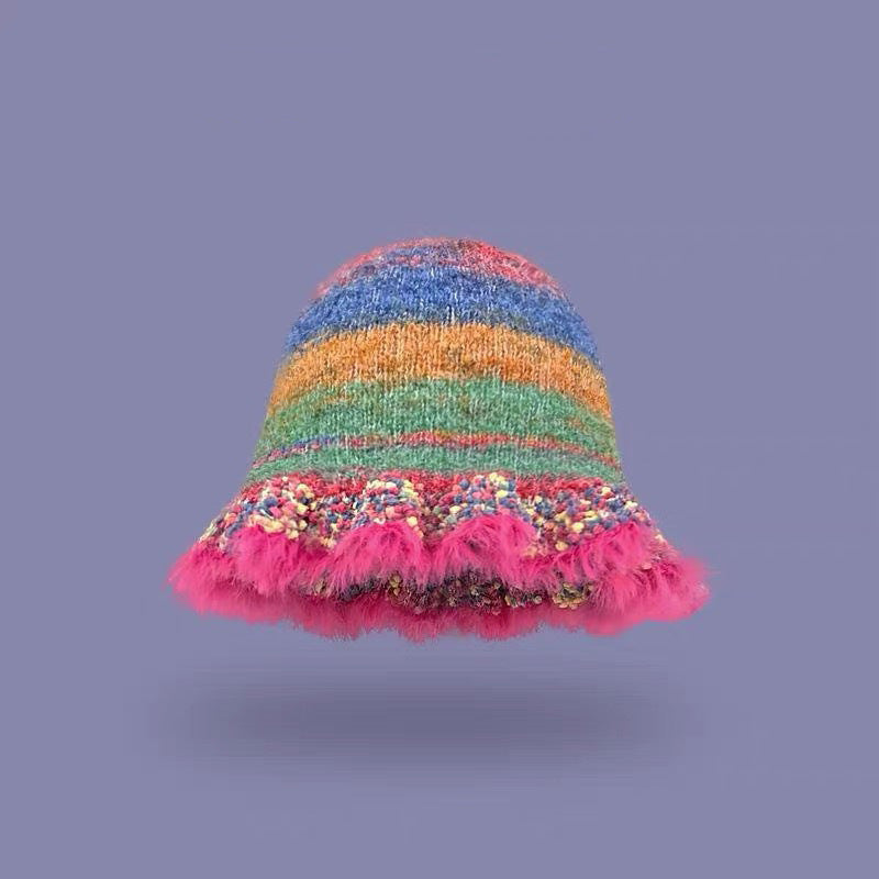 Rainbow Striped Oil Painting Knitted Woolen Cap