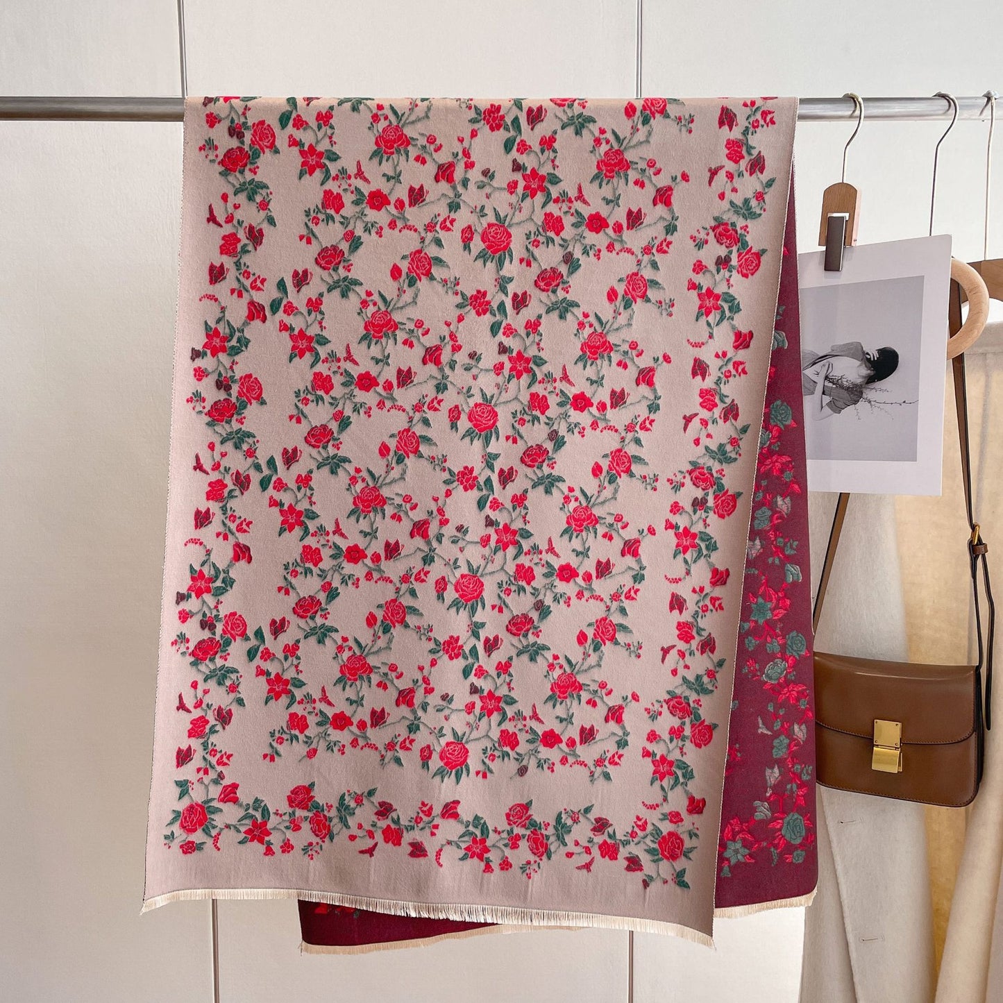 Floral Printed Artificial Cashmere Warm-keeping And Cold-proof Scarf