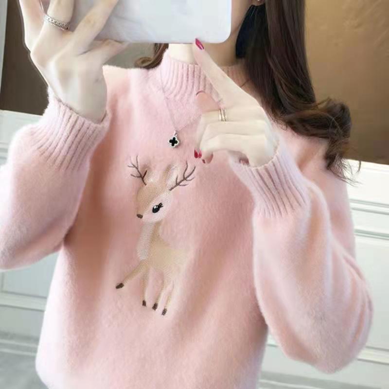 Imitation Mink Mock Neck Sweater Women's Casual Student Thickened Knitting Bottoming Shirt