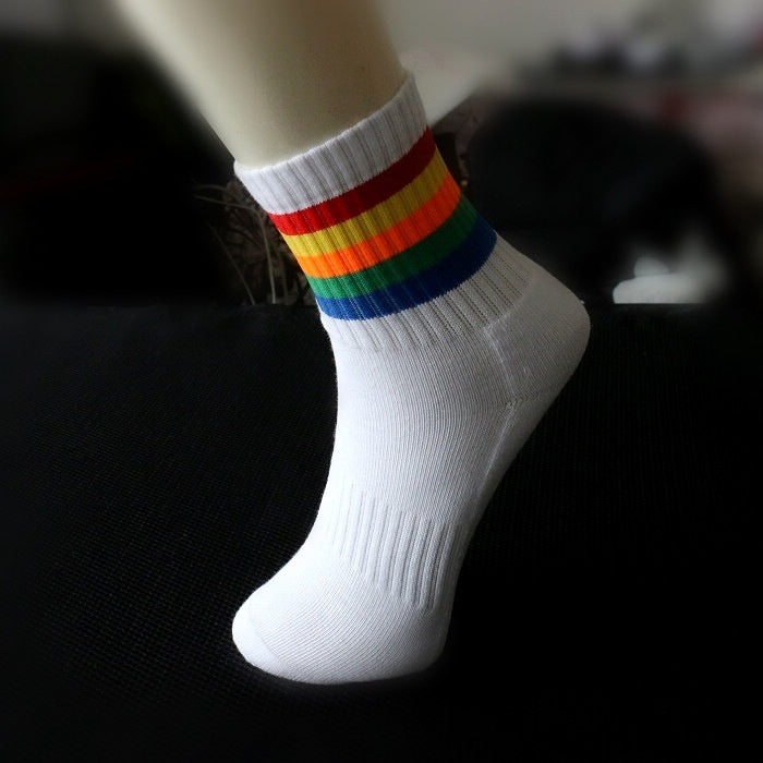 Rainbow Striped Sports Socks Towel Bottom Thickened