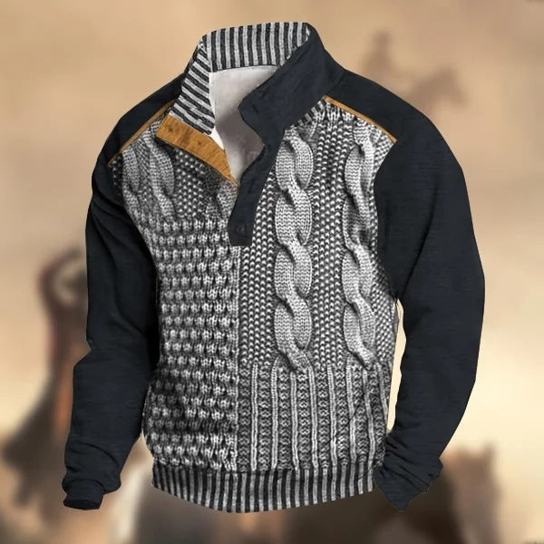 Fall Winter Men Printed Buckle Sweater