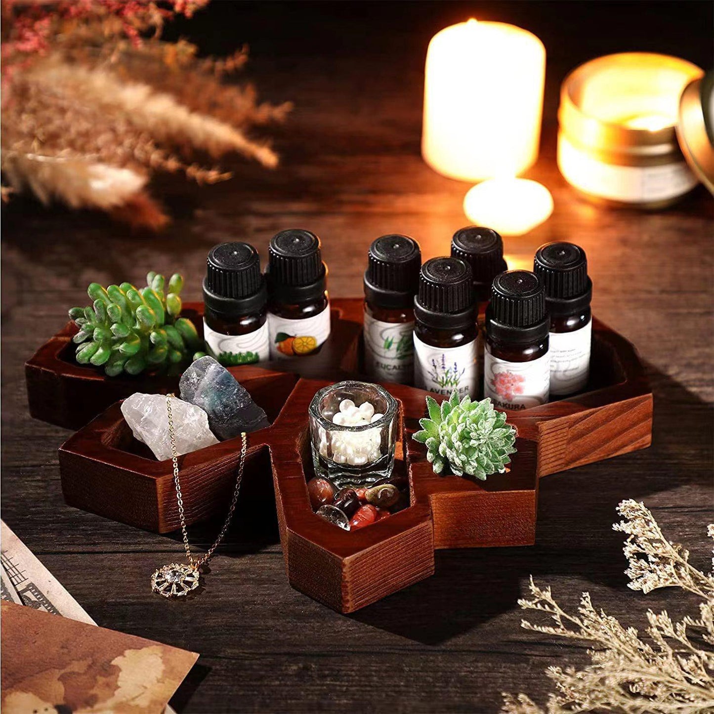 Gothic Crystal Tray Wooden Aromatherapy Wooden Essential Oil Display Plate Desktop Decoration