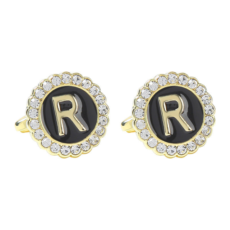 Round Diamond French Cufflinks Men's 26 Letters