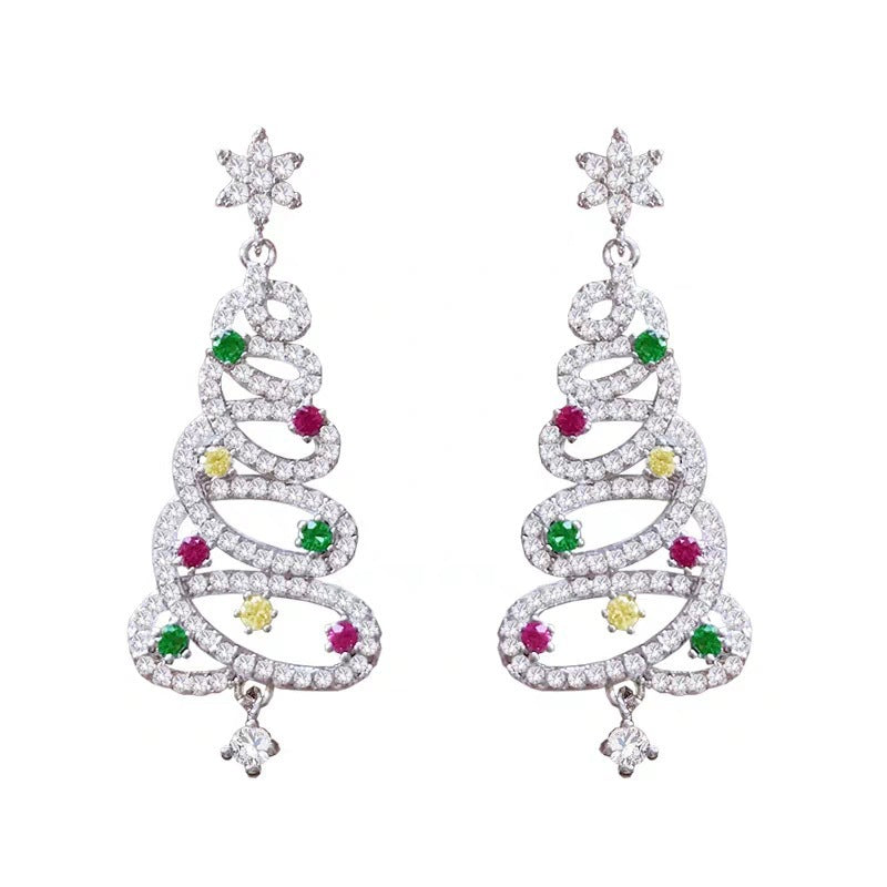 Colorful Diamond Inlaid Christmas Tree Earrings