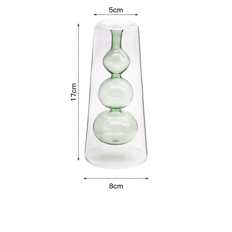 Double glass transparent vase