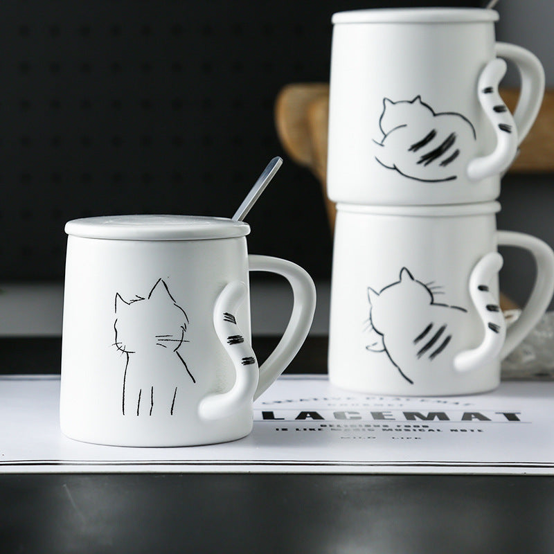 Japanese style cat tail ceramic mug