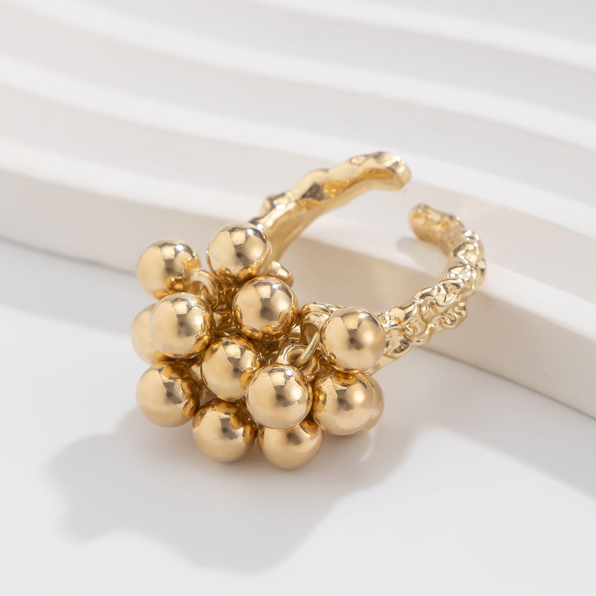 Irregular Geometric Corrugated Pearl Ring