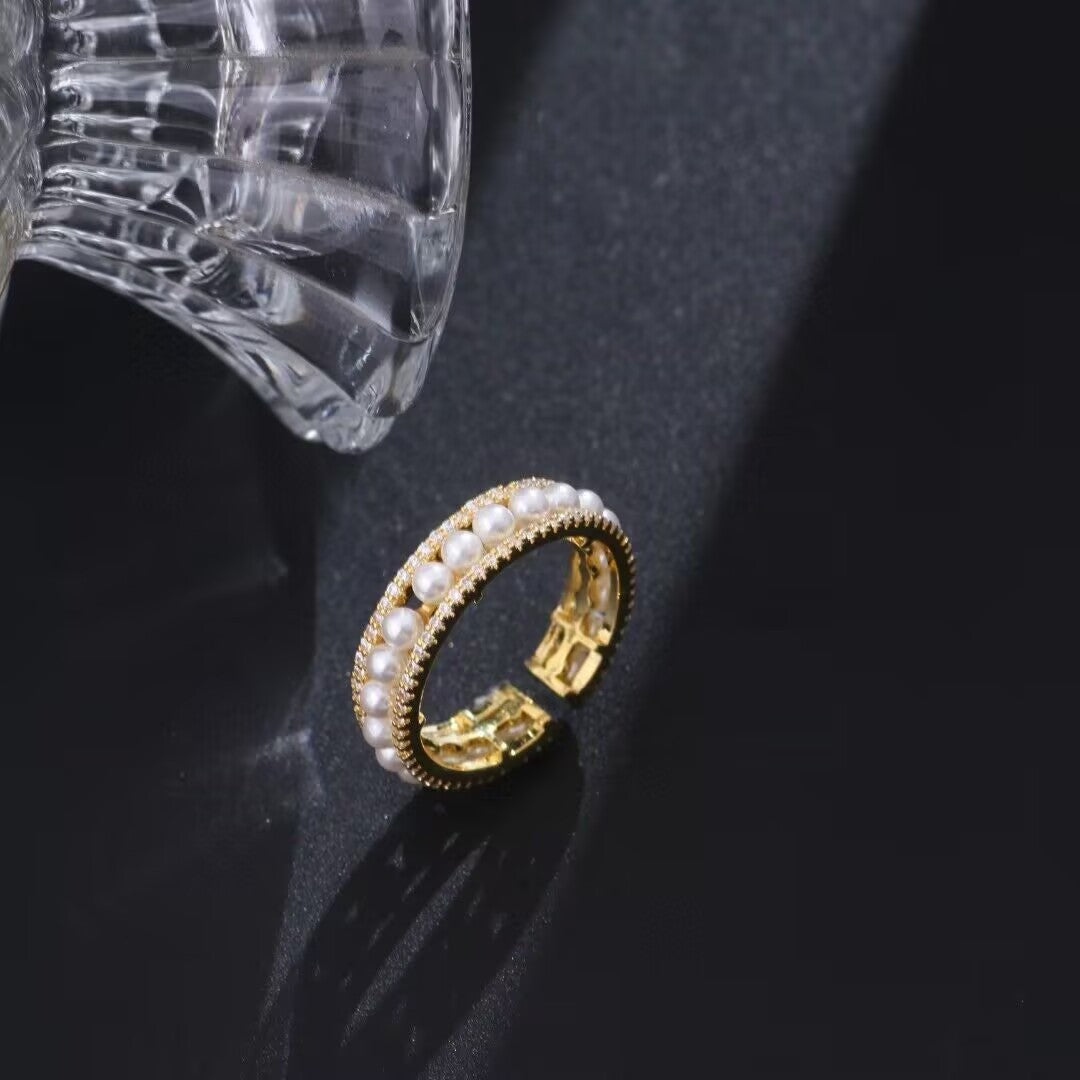 Micro Inlaid Pearls Ring Female Open Temperament