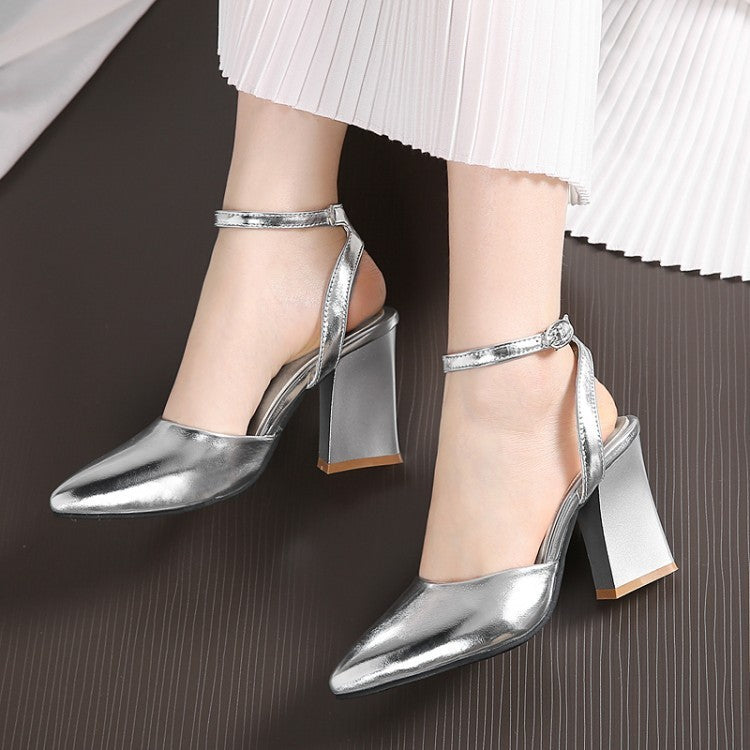 Women's Thick High Heel Pump Pointed Sandals