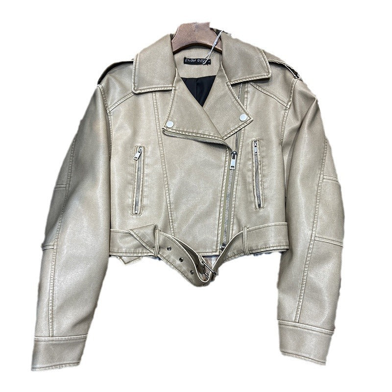 Hong Kong Style Retro Coat Women's Short Spring And Autumn New Casual Pop Motorcycle PU Leather Jacket