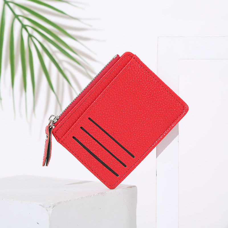 Women's Bag Holder Zipper Solid Color Lychee Pattern Business Cards