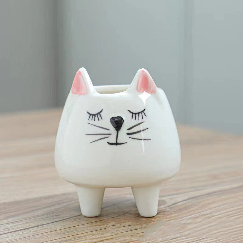 High Temperature Hand Painting Cartoon Animal Flowerpot