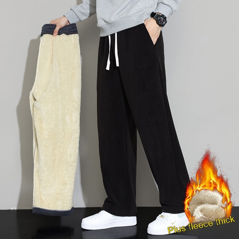 Winter Men's Casual Cashmere Pants Straight Wide-leg Pants