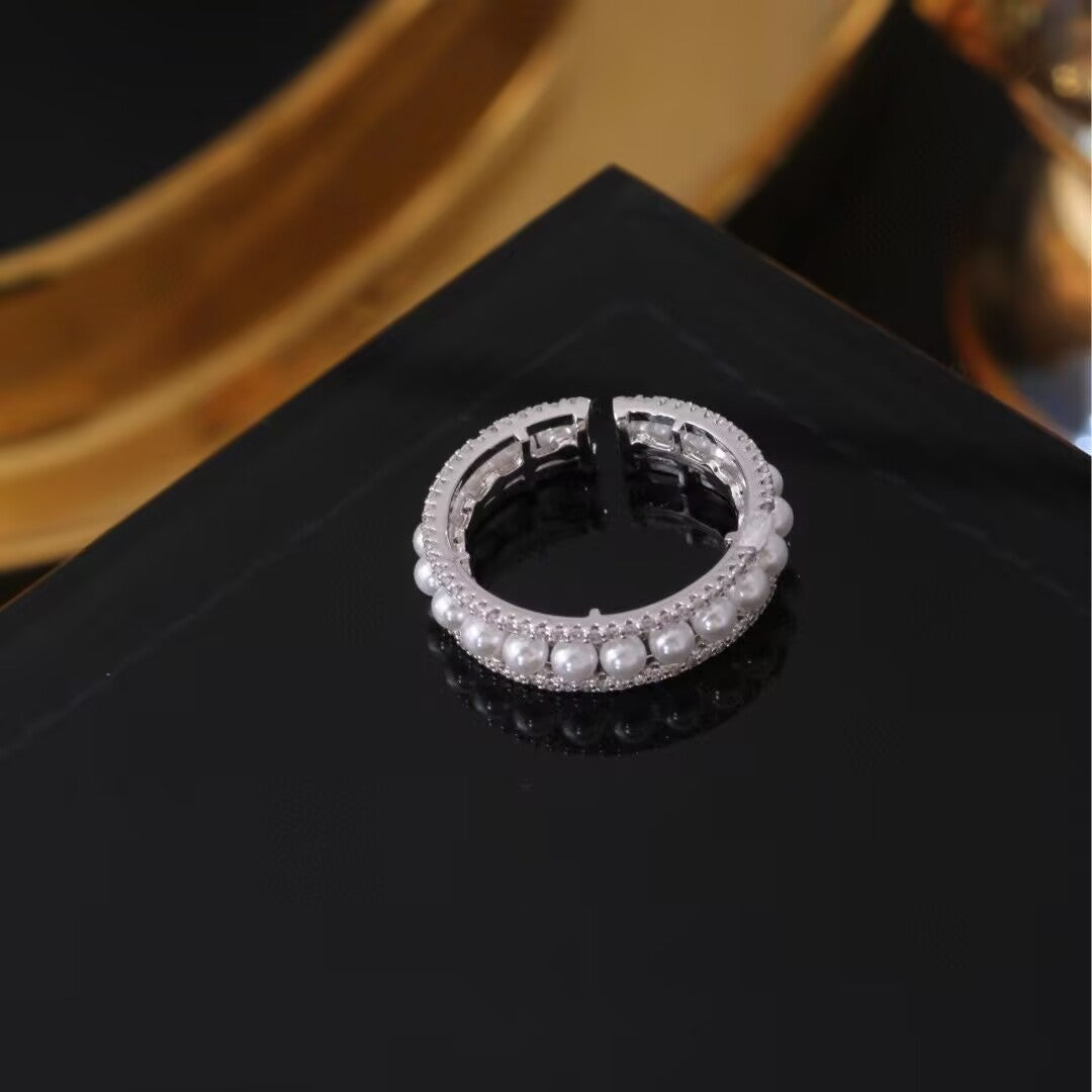 Micro Inlaid Pearls Ring Female Open Temperament