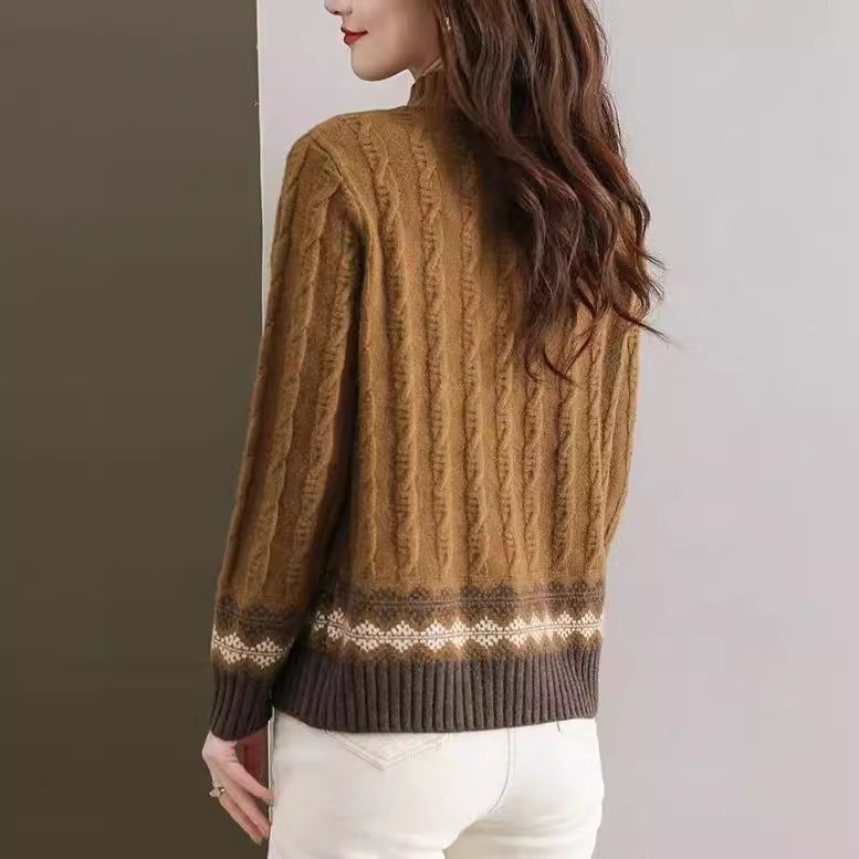 Women's Sweater Autumn And Winter New Half Turtleneck Twist Color Matching Shirt