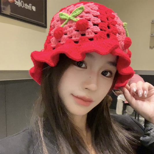 Retro Hollow Flower Handmade Knitted Hat Women