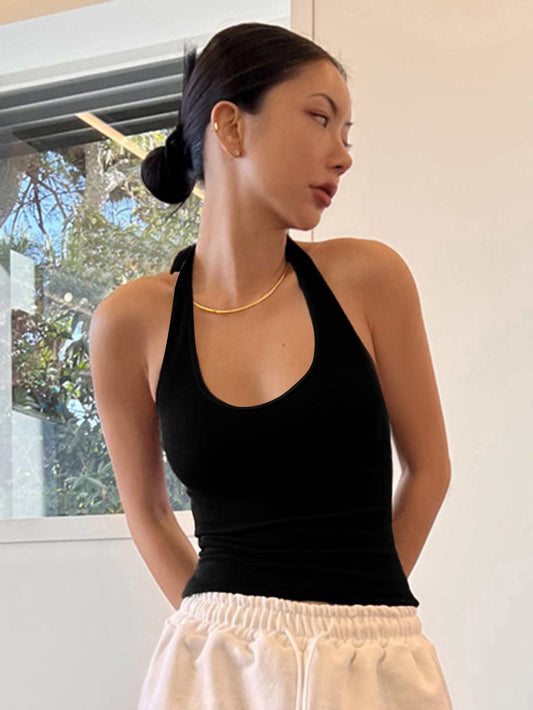 DAZY Solid Backless Halter Top