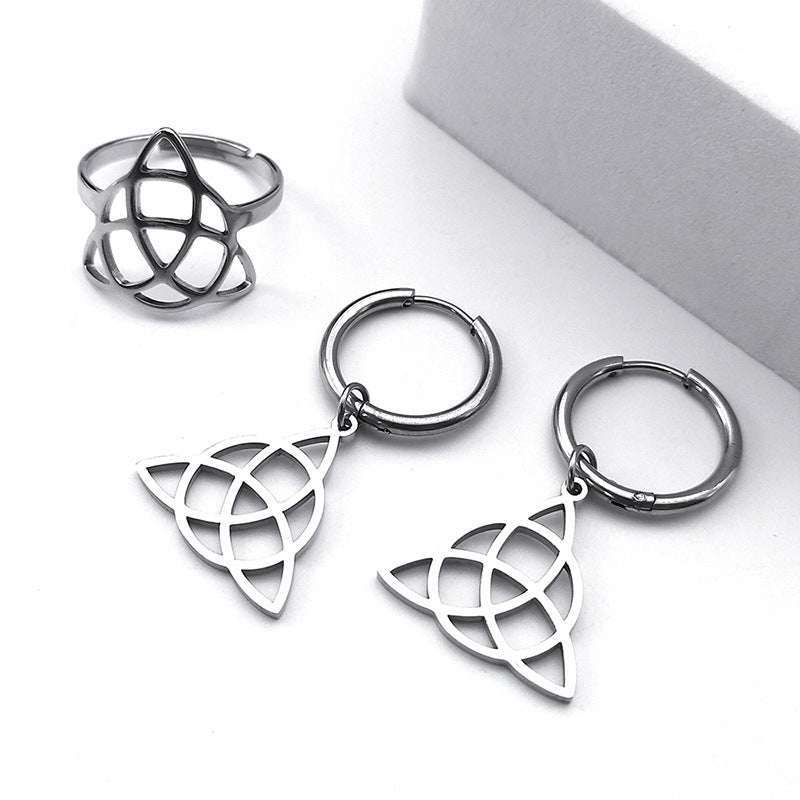 Triangle Circle Pendant Stainless Steel Necklace Suit