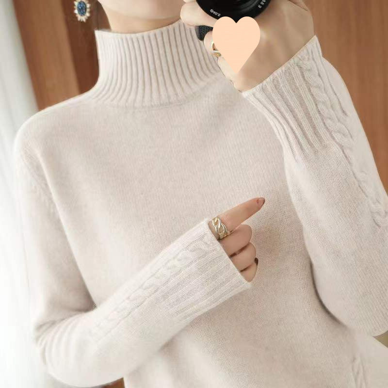 Autumn And Winter New Trendy Semi-high Collar Sweater Women's Solid Color Knitted Bottoming Shirt