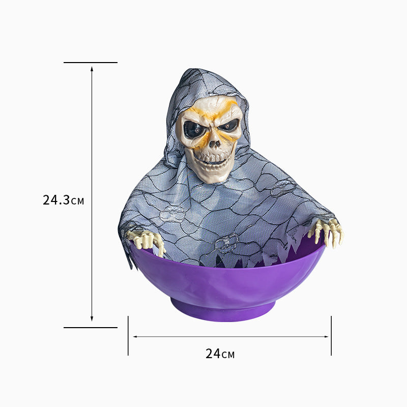 Joyful Halloween Ornament Fruits Tray Scary Screaming Luminous Eye Swinging Skull Decorative Candy Organizer For Party Resturant