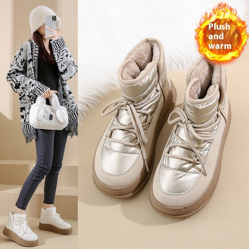 Fleece-lined High-top Snow Boots Female Insulated Cotton-padded Shoes