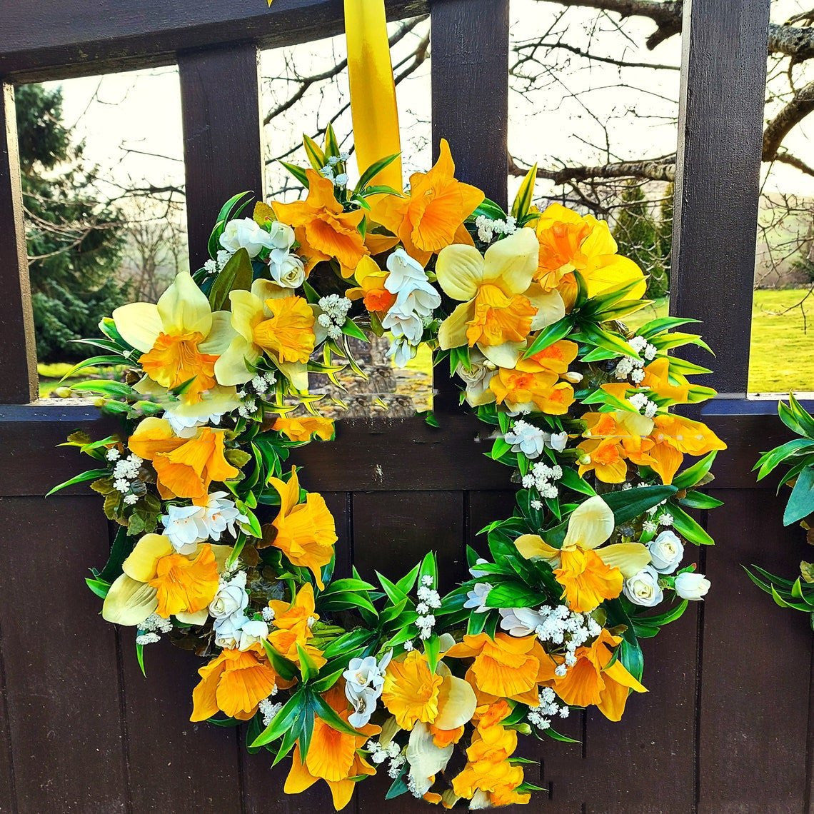 Easter Spring Yellow Daffodils Wreath Like Real Flowers