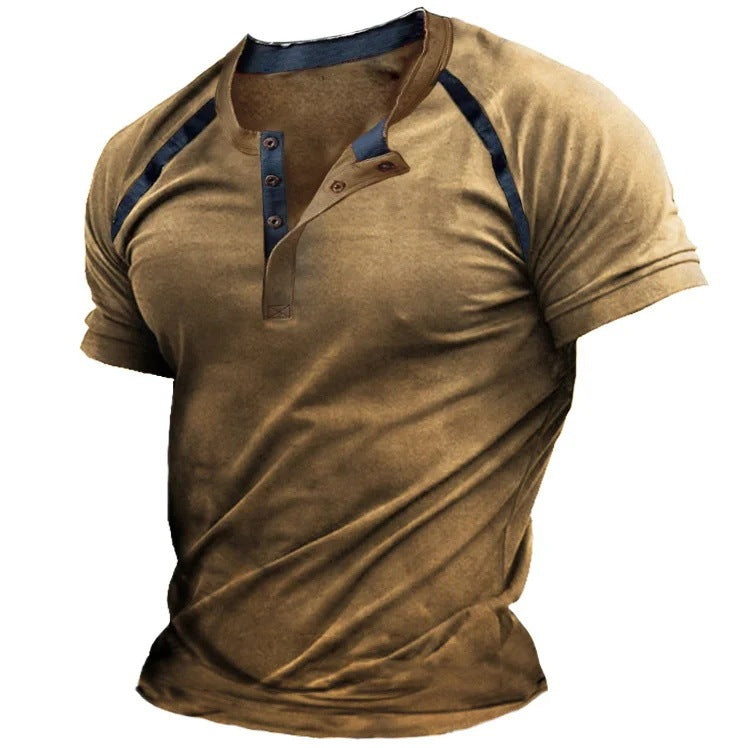 3D Printing Fashion Simple Lapel Button Men's Short Sleeve