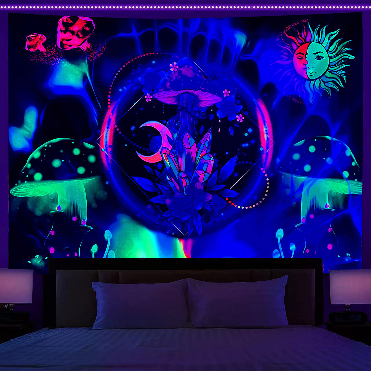 Home Fashion Simple Mushroom Tree Of Life Print Fluorescent Tapestry