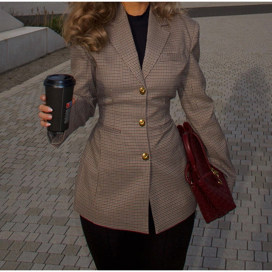 New Women's Slim-fit Suit Plaid Jacket