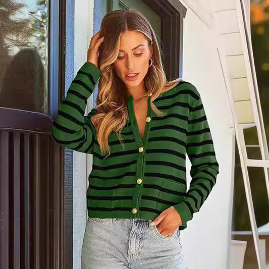 Women's Fashion Personalized Striped Knitted Jacket
