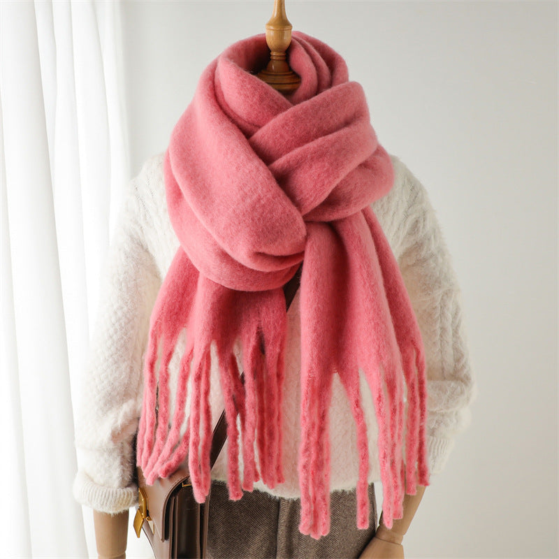 Mohair Pure Color All-matching Winter Warm Lengthened Fringe Bib Towel