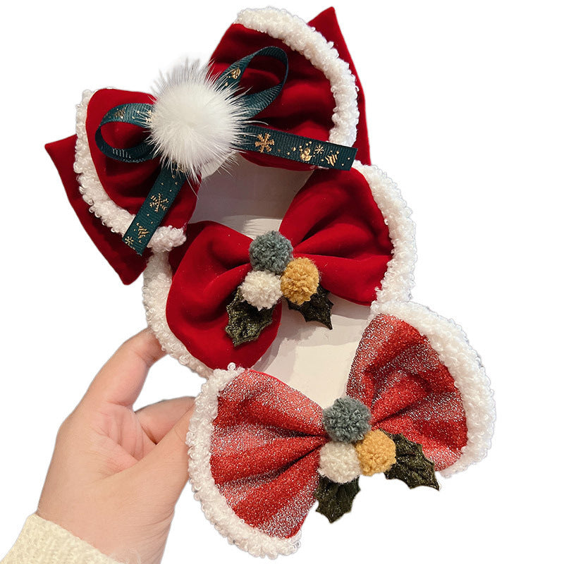 Red Big Bow Fur Ball Hair Accessories Christmas Decorations