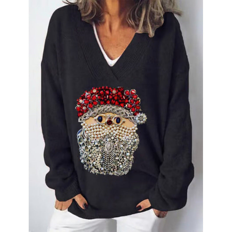 European And American Christmas Series V-neck Printed Sweater