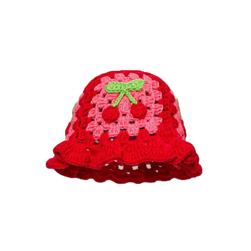 Retro Hollow Flower Handmade Knitted Hat Women