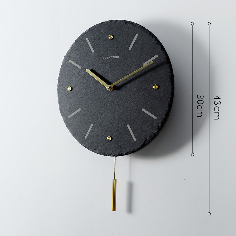 Natural slate stone brass scale swing clock