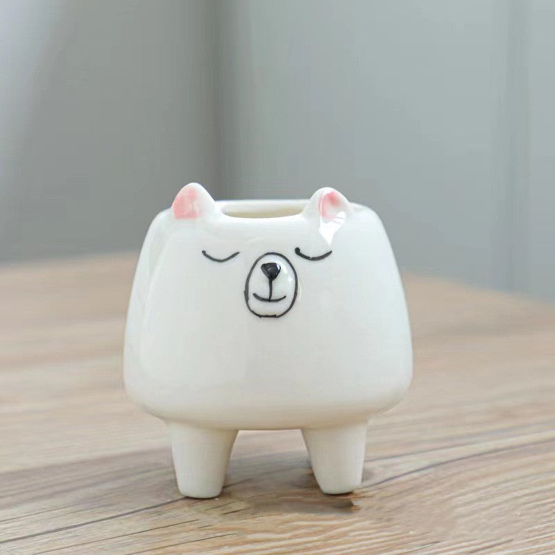 High Temperature Hand Painting Cartoon Animal Flowerpot