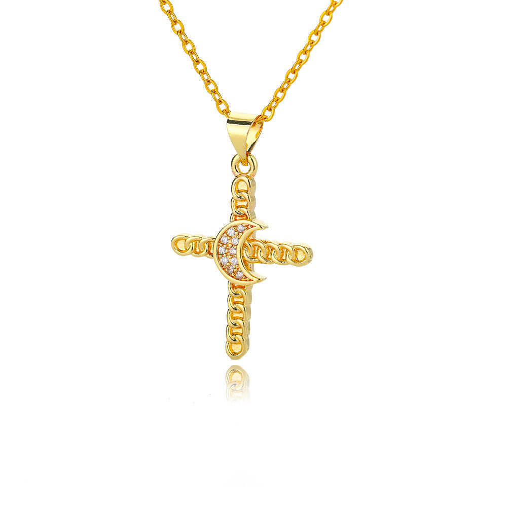 European And American Popular Color Zirconium Cross Pendant Necklace