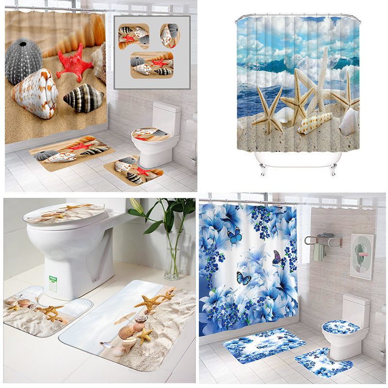 Hot Sale Cross-border Door Curtain Printing Carpet Floor Mat Combination Bathroom Toilet Mat Suit