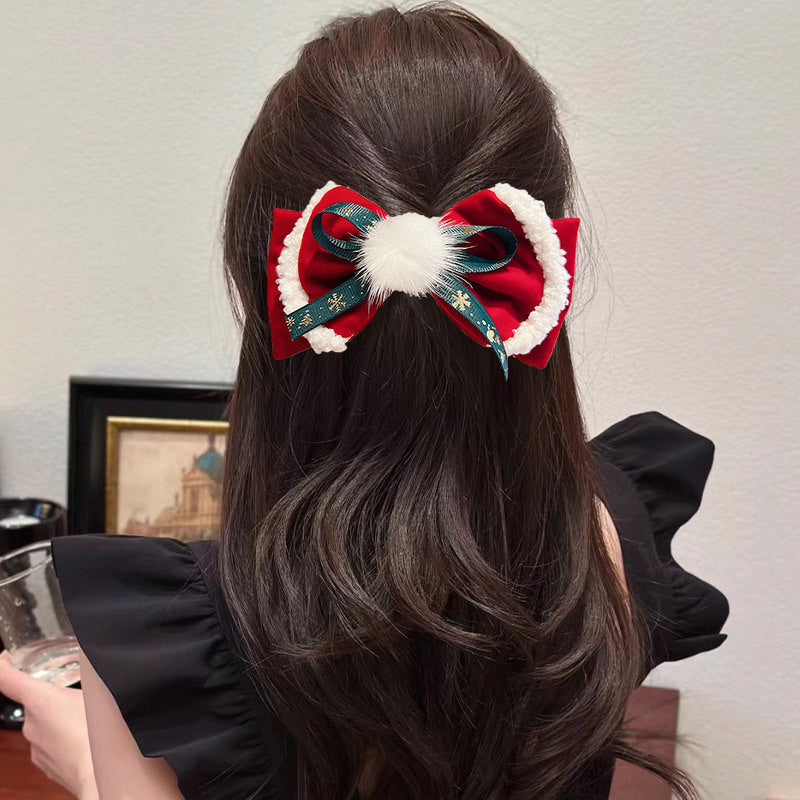 Red Big Bow Fur Ball Hair Accessories Christmas Decorations