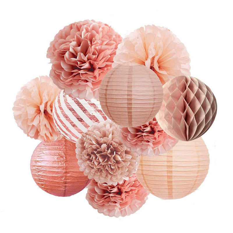 Bronzing Rose Gold Round Lantern Honeycomb Decorative Ball