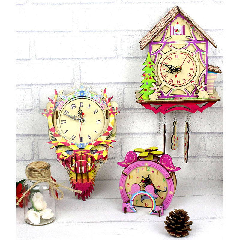 Wooden Tree House Clock Model Laser Wooden