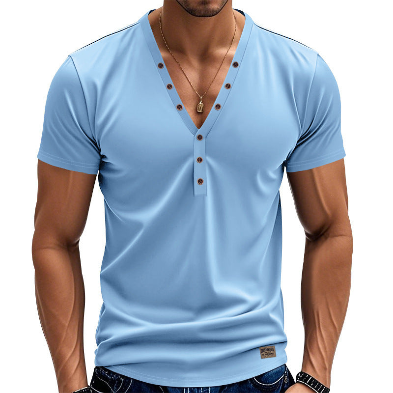 Men's Loose Thin Trendy V-neck Buttons Design