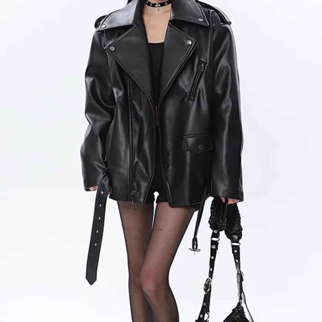 Leather Coat Women's Loose Motorcycle Jacket