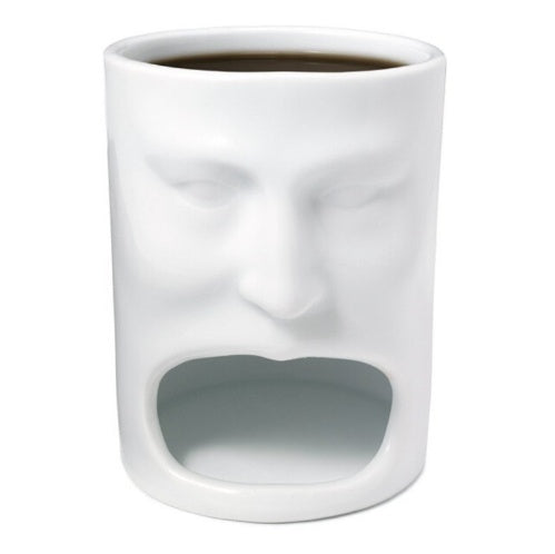 Ceramic double-layer face mug Ceramic hand cup Eating cake cup Breakfast milk cup Coffee biscuit cup