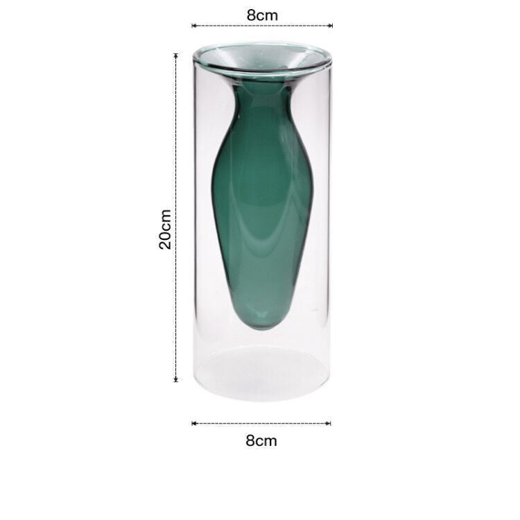 Double glass transparent vase